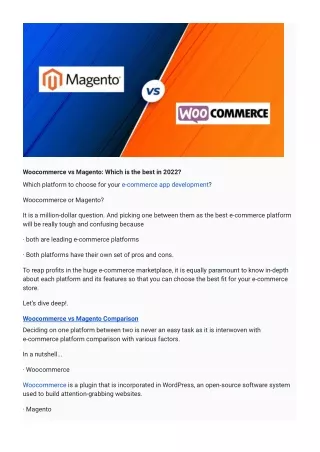 Woocommerce Vs Magento comparison