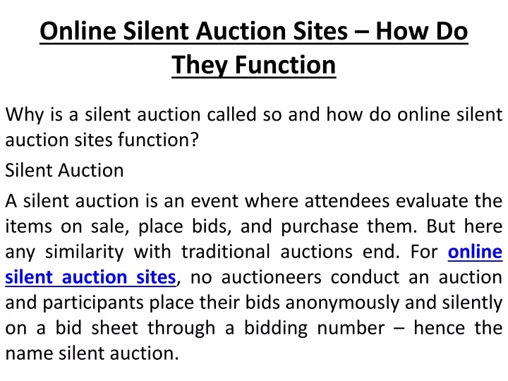 online silent auction sites how do they function