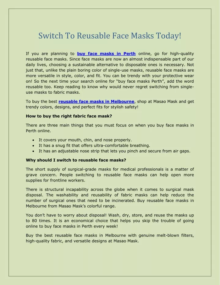 switch to reusable face masks today