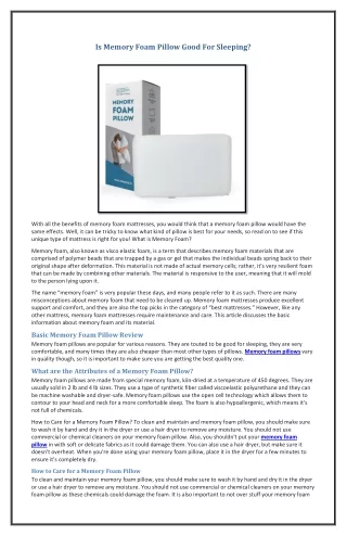 is memory foam pillow good for sleeping