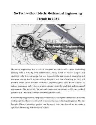 Mechanical Engineering Trends In 2021