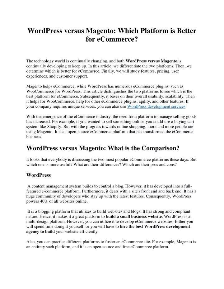 wordpress versus magento which platform is better