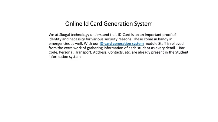 online id card generation system