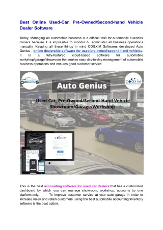 Best Online Used-Car, Pre-Owned/Second-hand Vehicle Dealer Software