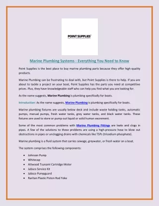 Marine Plumbing Systems - Everything You Need to Know