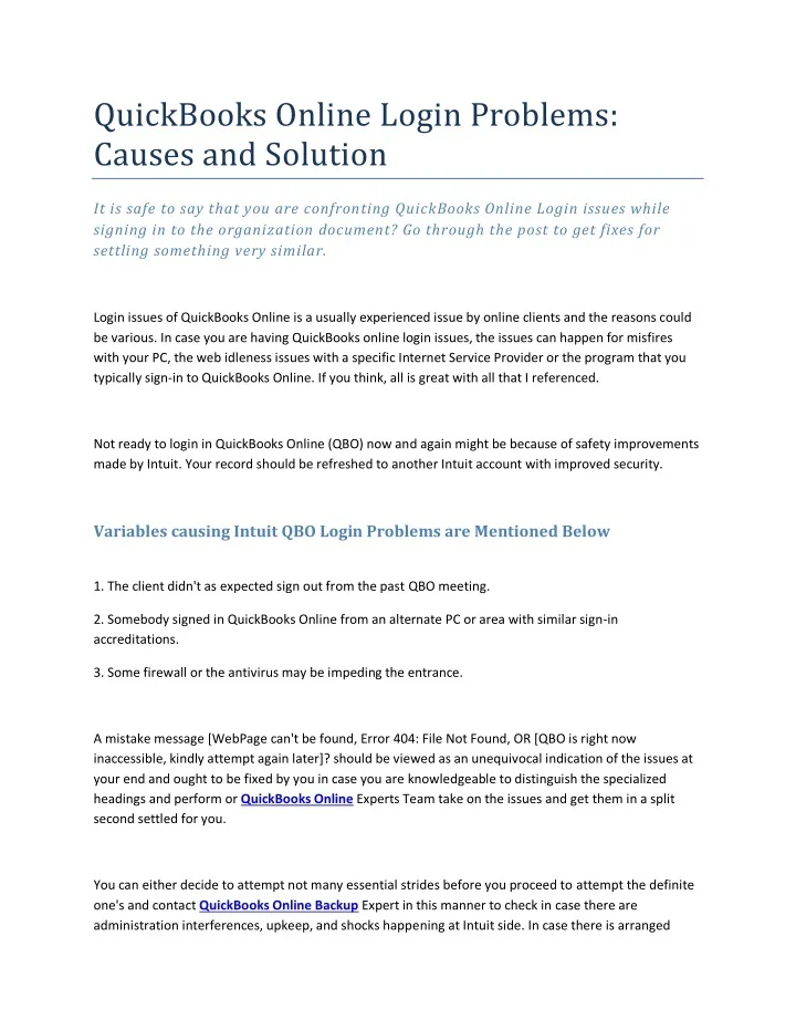 PPT - QuickBooks Online Login Problems: Causes and Solution PowerPoint ...