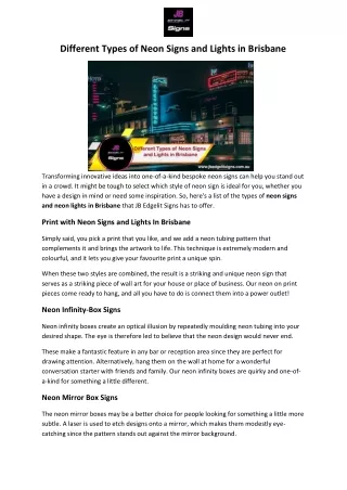 Different Types of Neon Signs and Lights in Brisbane