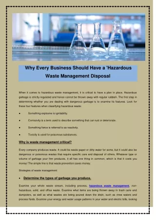 Why Every Business Should Have a 'Hazardous Waste Management Disposal