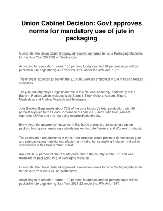 union cabinet decision govt approves norms