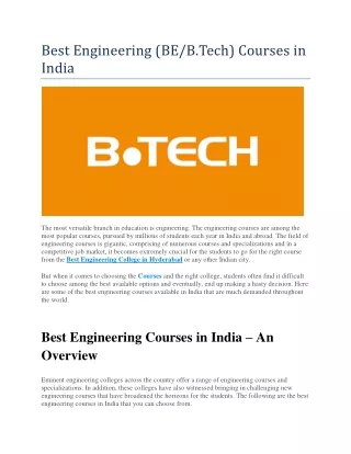Best Engineering b.tech courses in India