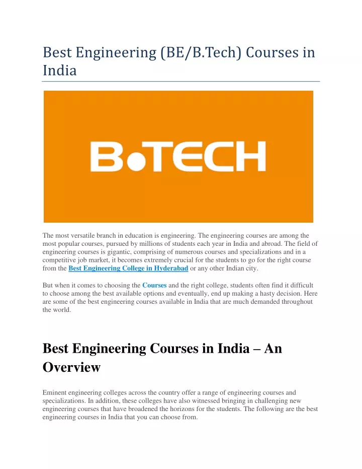 PPT - Best Engineering B.tech Courses In India PowerPoint Presentation ...