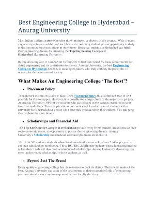 Best Engineering College in Hyderabad - Anurag University