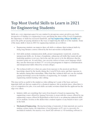Top Most Useful Skills to Learn in 2021 for Engineering Students