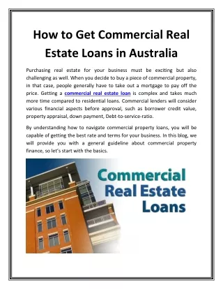 How To Get Commercial Real Estate Loans in Australia