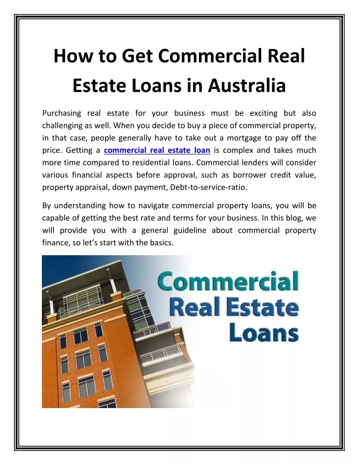 how to get commercial real estate loans