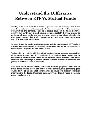understand the difference between etf vs mutual