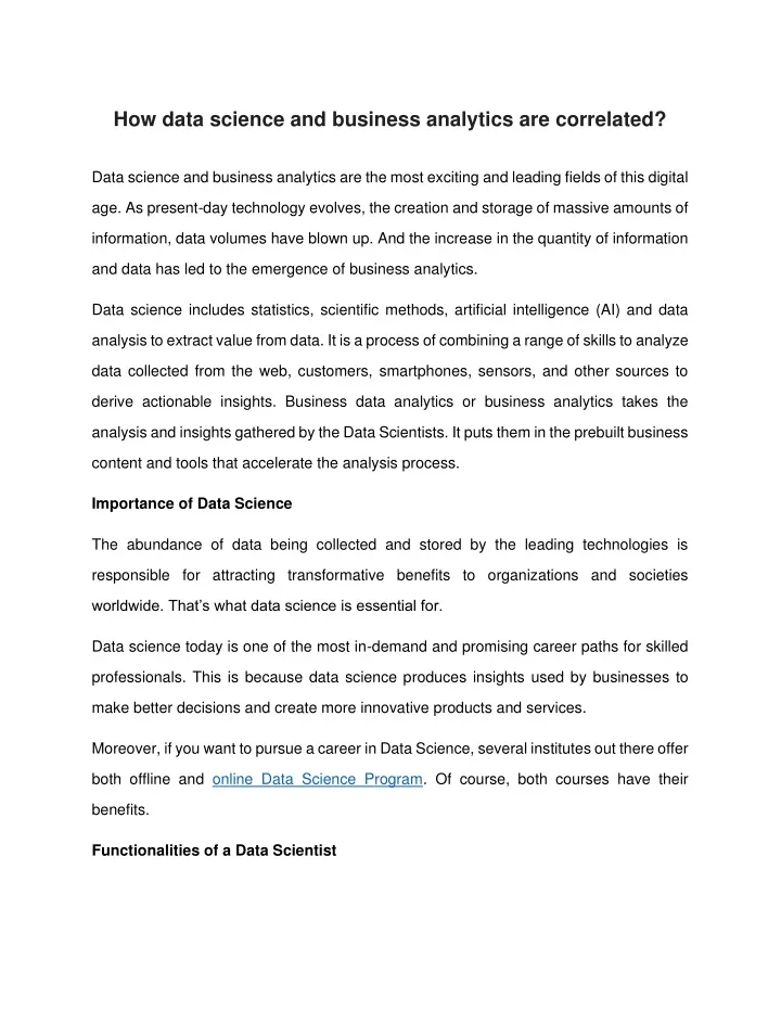 how data science and business analytics
