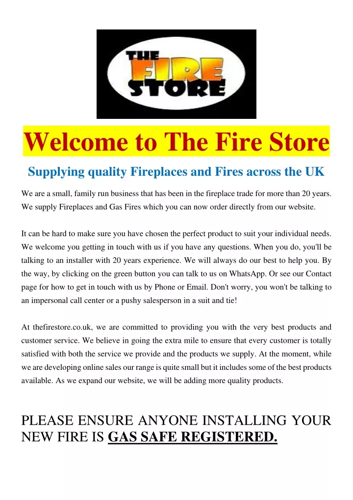 welcome to the fire store