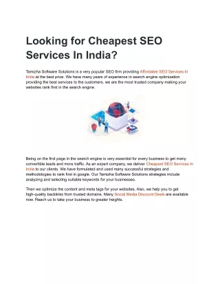 Looking for Cheapest SEO Services In India