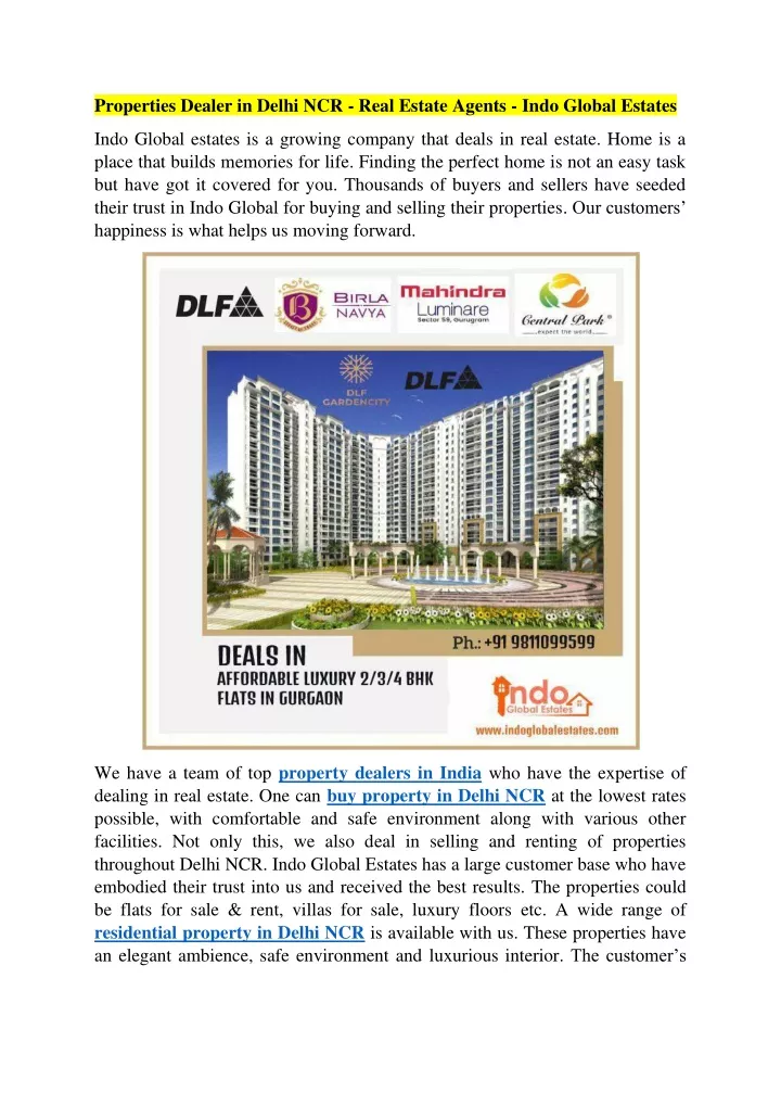 properties dealer in delhi ncr real estate agents