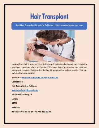Best Hair Transplant Results in Pakistan | Hairtransplantinpakistan.com