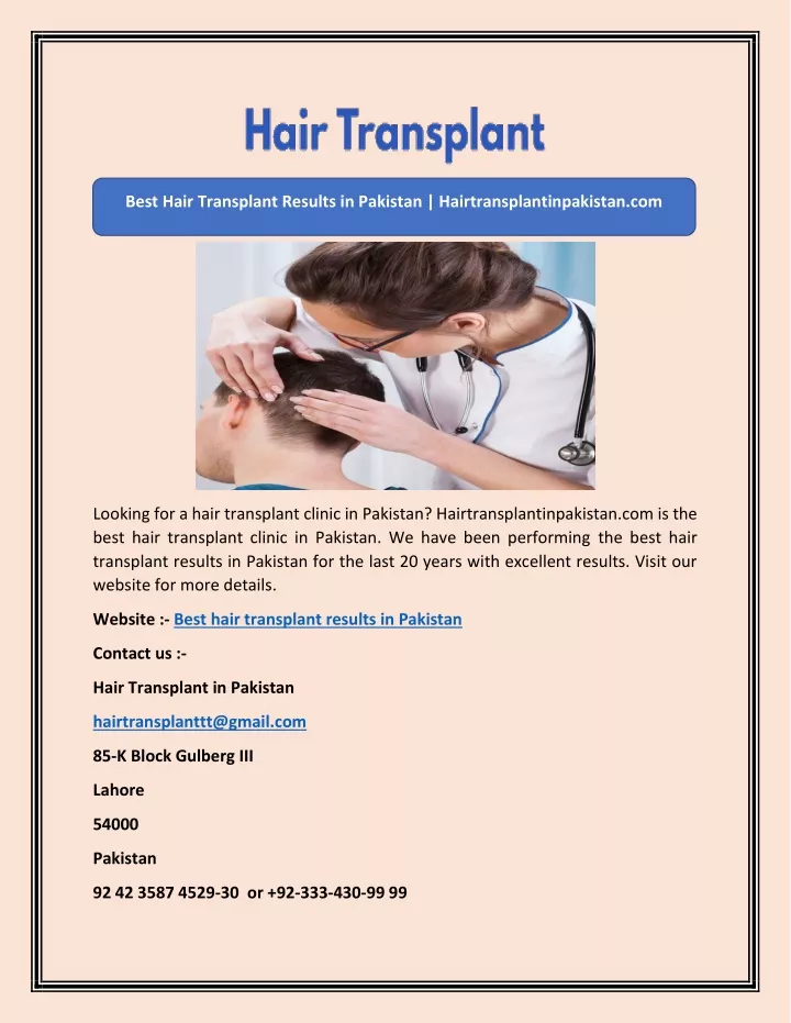 best hair transplant results in pakistan