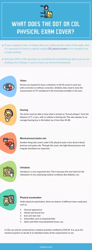 what does the dot or cdl physical exam cover