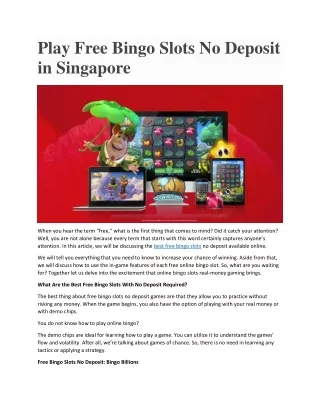 Play Free Bingo Slots No Deposit in Singapore