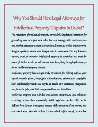 Why You Should Hire Legal Attorneys for Intellectual Property Disputes in Dubai?
