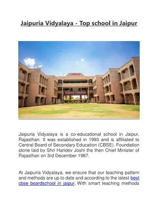 Jaipuria Vidyalaya - Top school in Jaipur