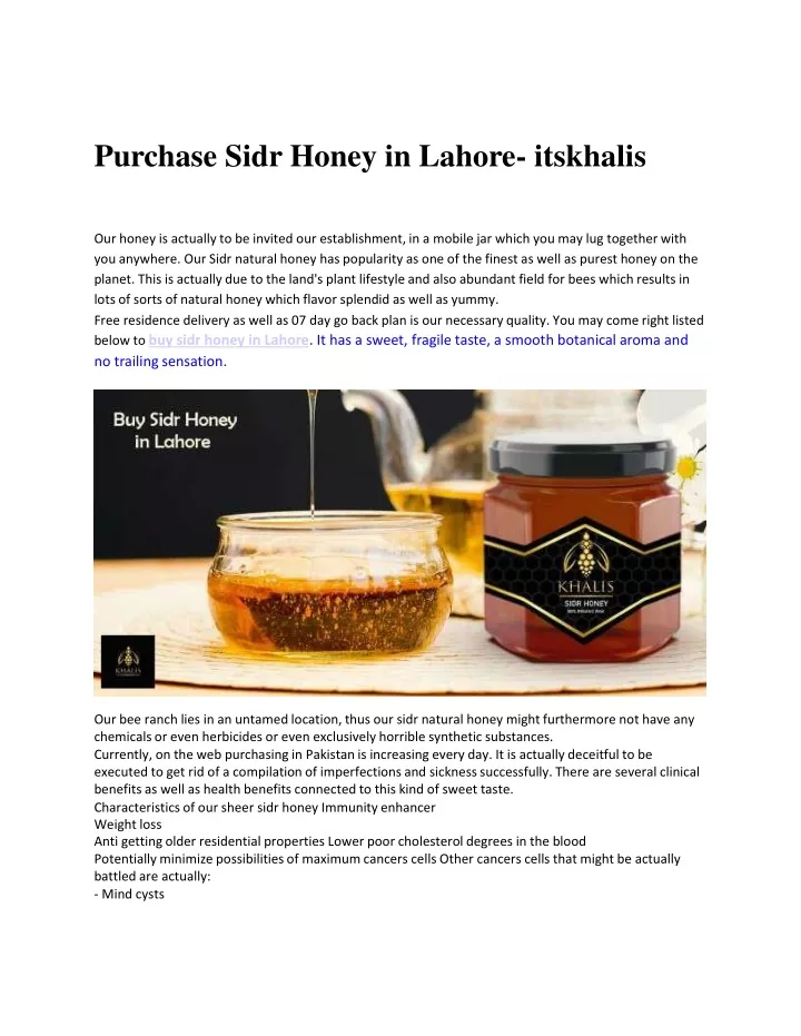 purchase sidr honey in lahore itskhalis