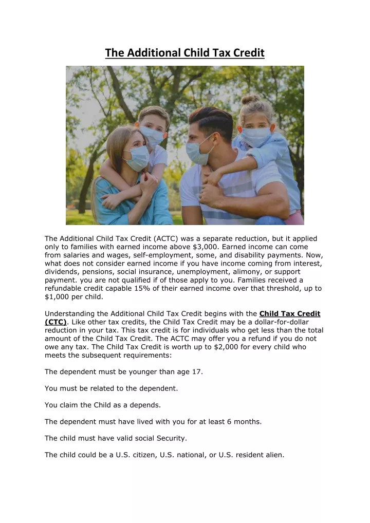the additional child tax credit