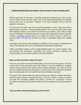 understanding data journalism and its need