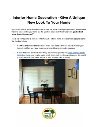 Interior Home Decoration - Give A Unique New Look To Your Home