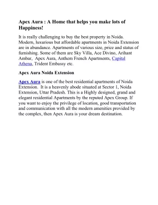 Apex Aura : A Home that helps you make lots of Happiness!