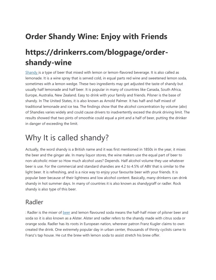 order shandy wine enjoy with friends