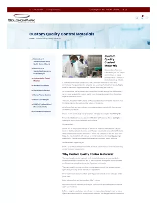 Custom Research Lab Quality Control Materials - Solomon Park