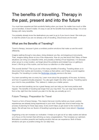 The benefits of travelling Therapy in the past, present and into the future