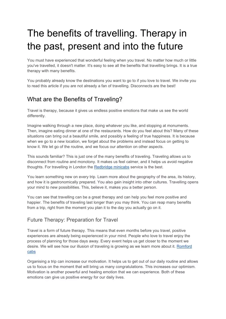 the benefits of travelling therapy in the past