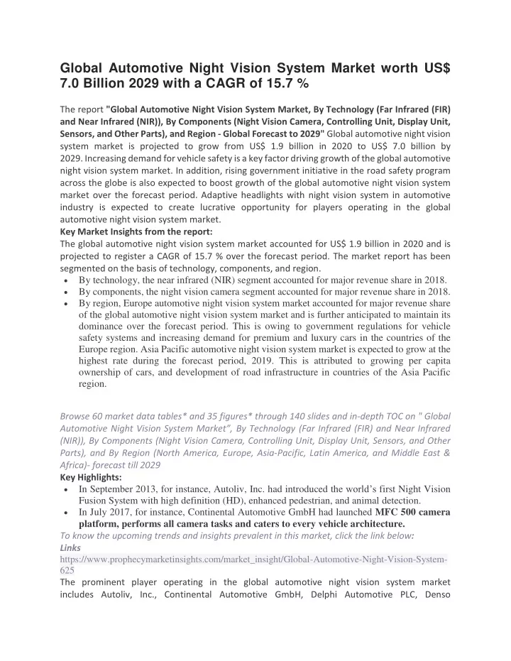 global automotive night vision system market