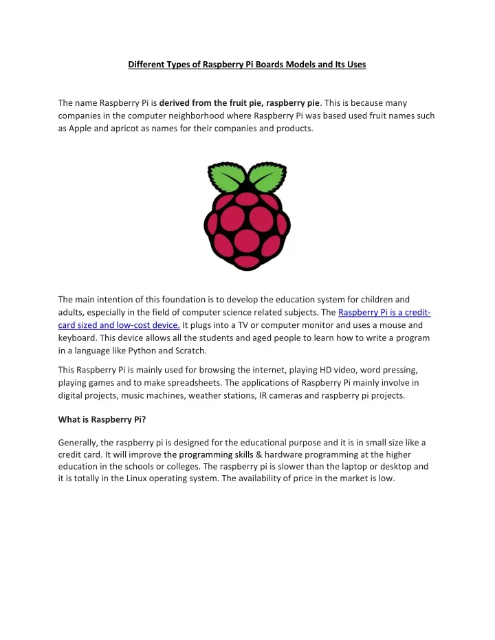 different types of raspberry pi boards models