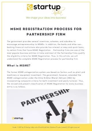 MSME Registration process for Partnership firm.