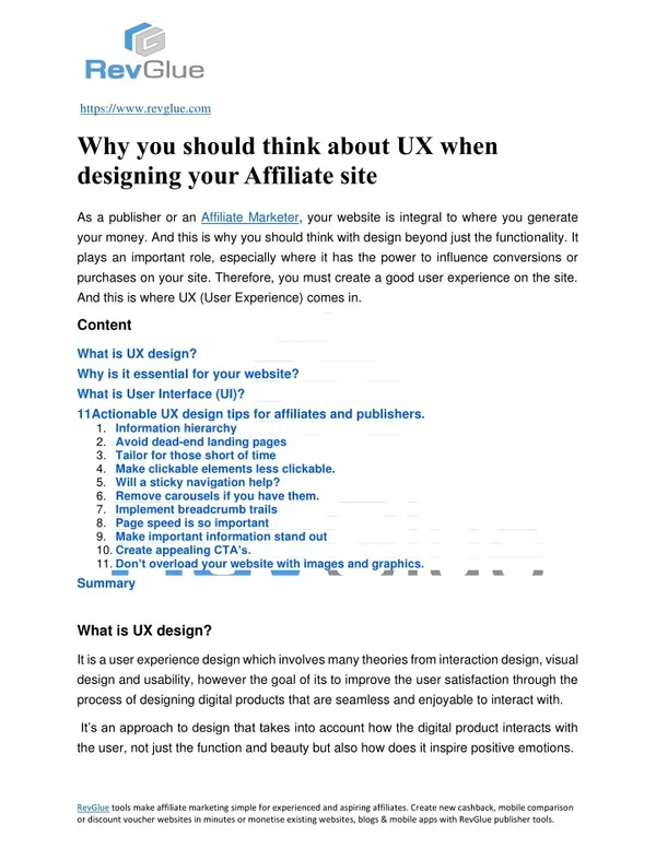 Why you should think about UX when designing your Affiliate site