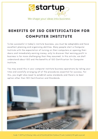 Benefits of ISO Certification for Computer Institute.