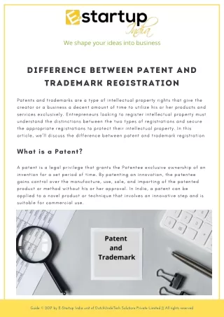 Difference between Patent andTrademark Registration.