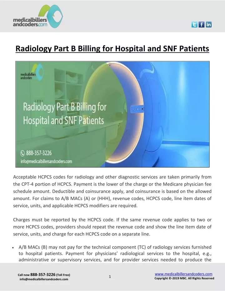 radiology part b billing for hospital