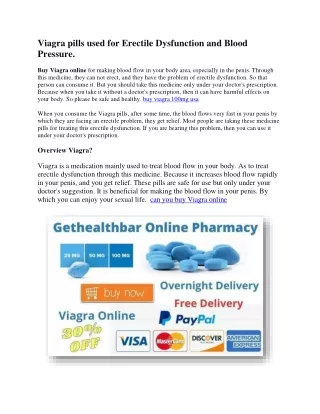 Viagra pills used for Erectile Dysfunction and Blood Pressure