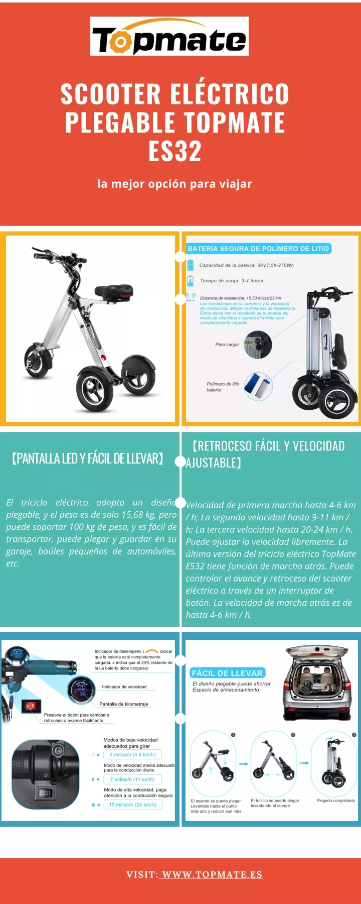 scooter el ctrico plegable topmate es32