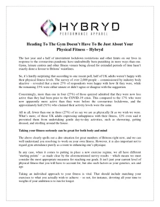 Heading To The Gym Doesn’t Have To Be Just About Your Physical Fitness – Hybryd