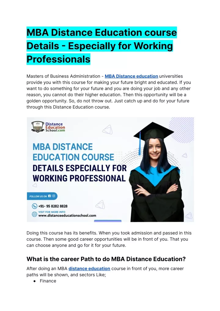mba distance education course details especially